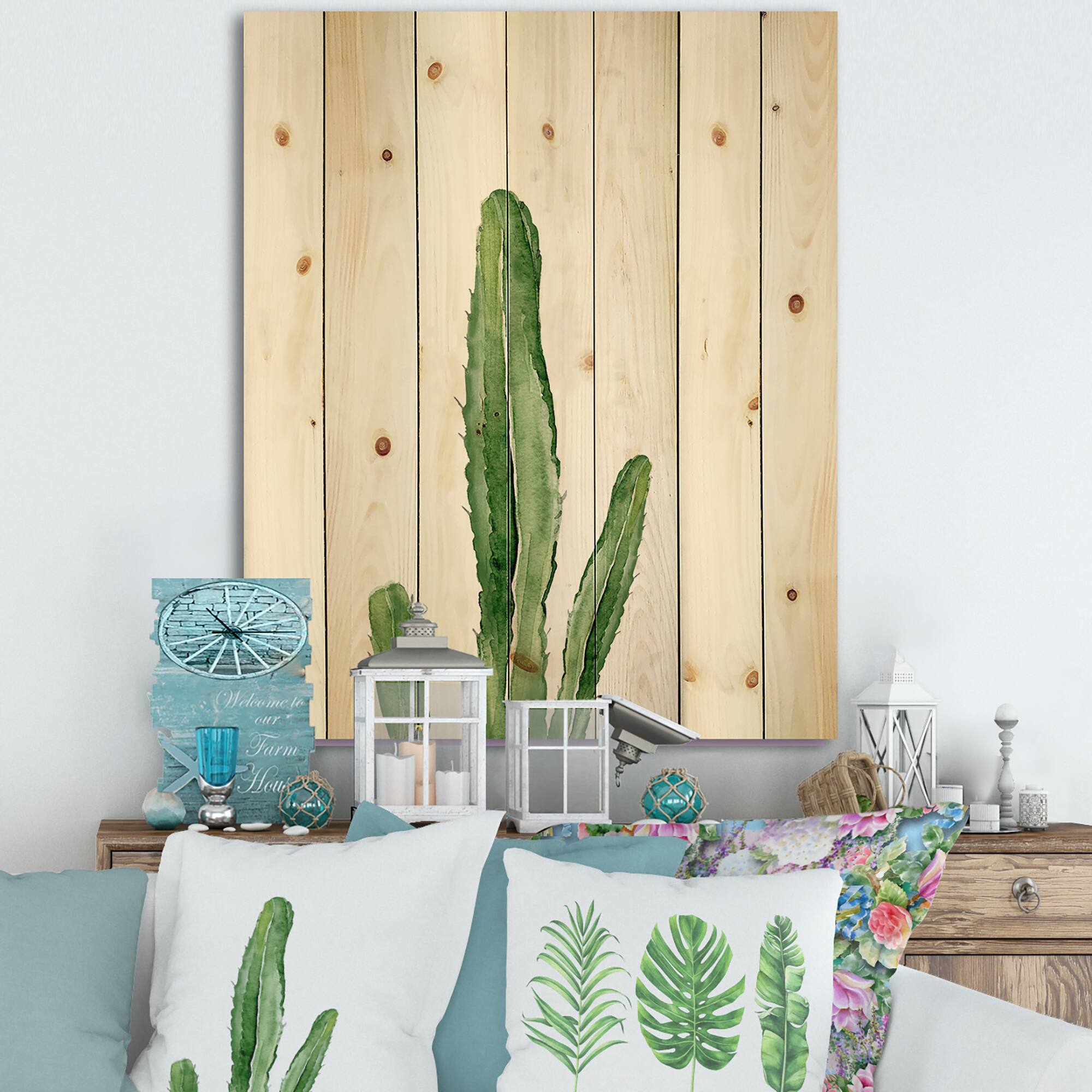 Designart - Green Cactus South Western Plant Botanical Detail